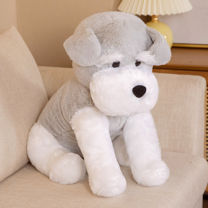 Peluche chien blanc et gris assis