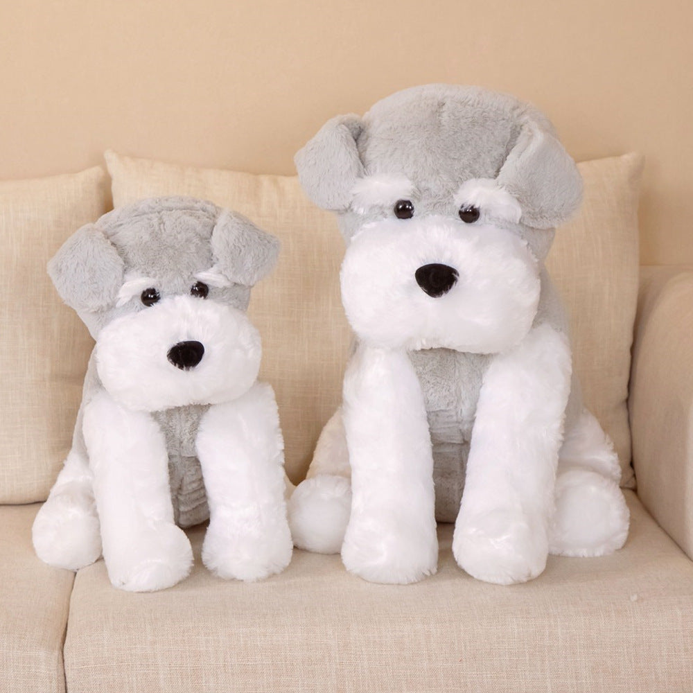 Peluche chien blanc et gris assis