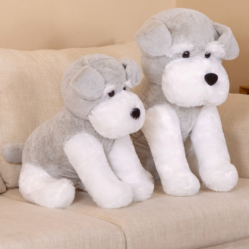 Peluche chien blanc et gris assis