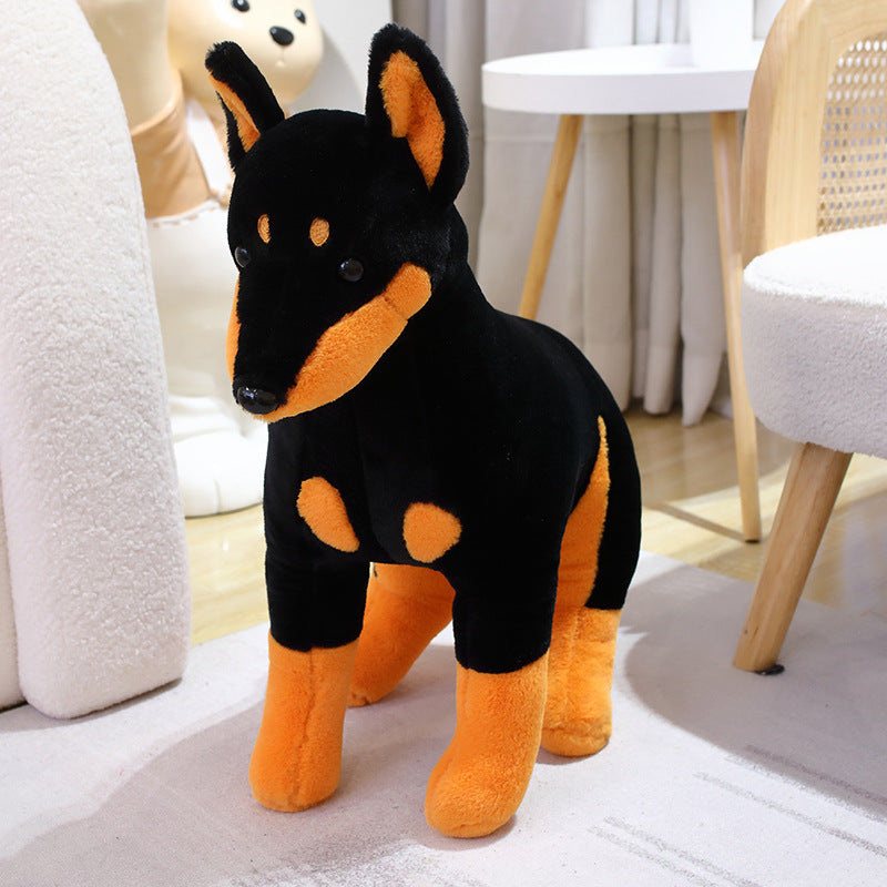 Peluche chien Doberman assis noir et marron