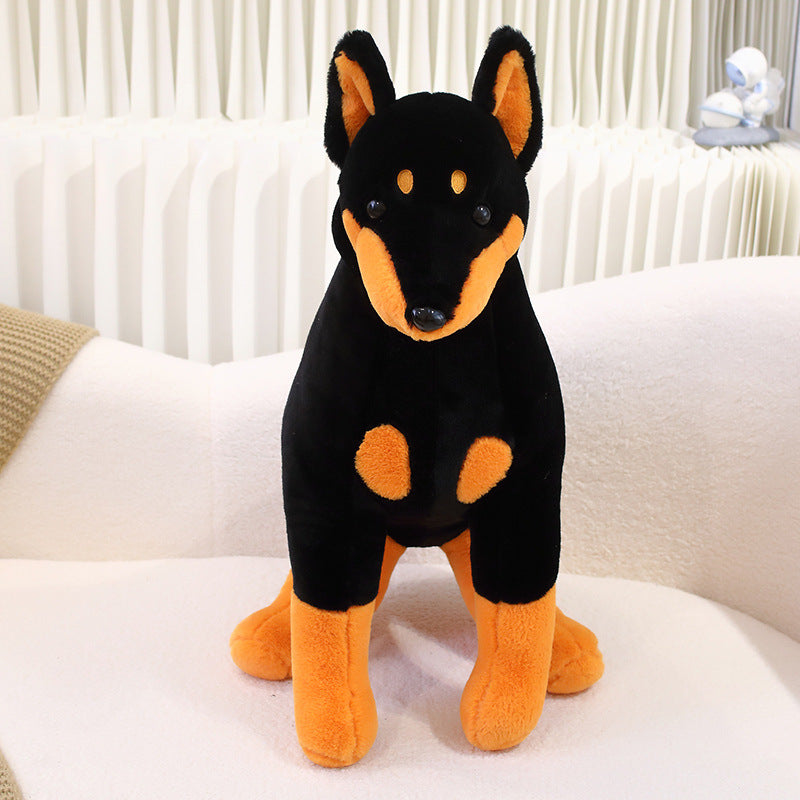 Peluche chien Doberman assis noir et marron