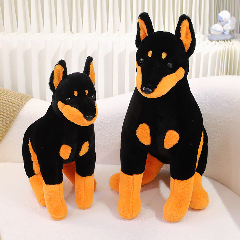 Peluche chien Doberman assis noir et marron