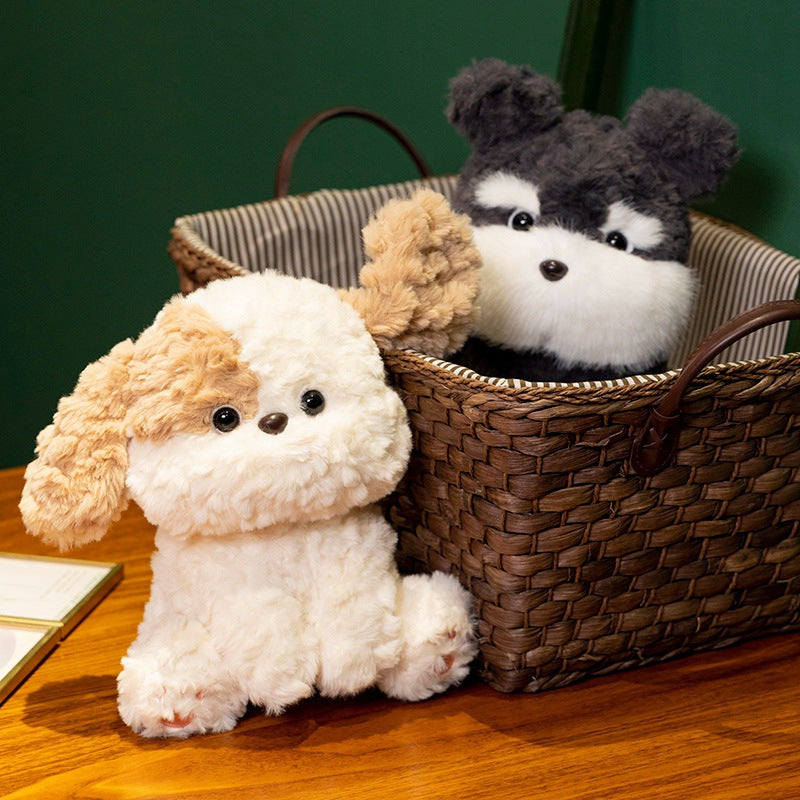 Peluche chien en fourrure blanche adorable