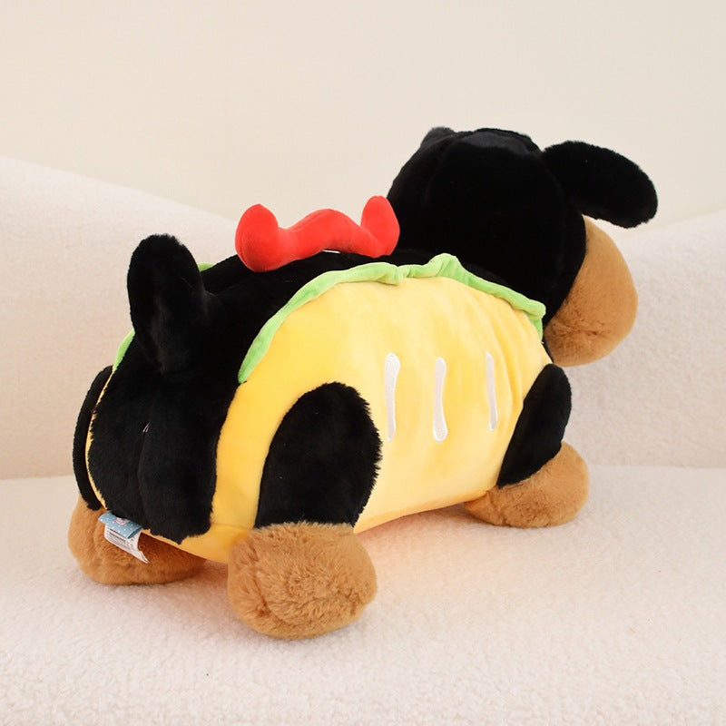 Peluche Chien Saucisse Noire Hot Dog.