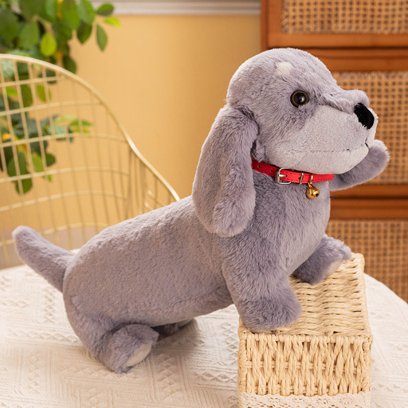 Peluche Teckel Coloré avec Collier Rouge