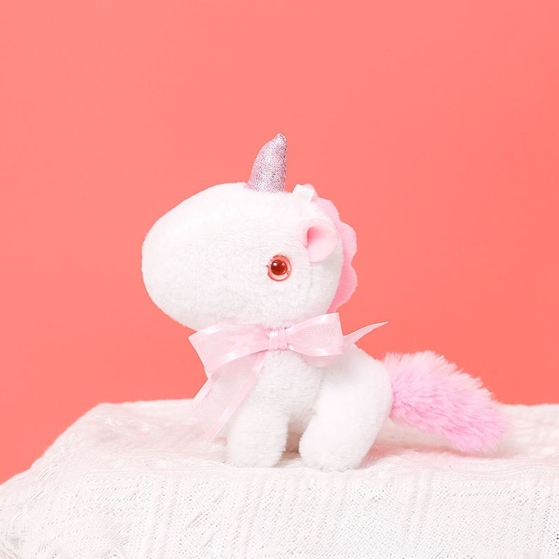 Peluche licorne mini, douce avec nœud et cornet pailleté