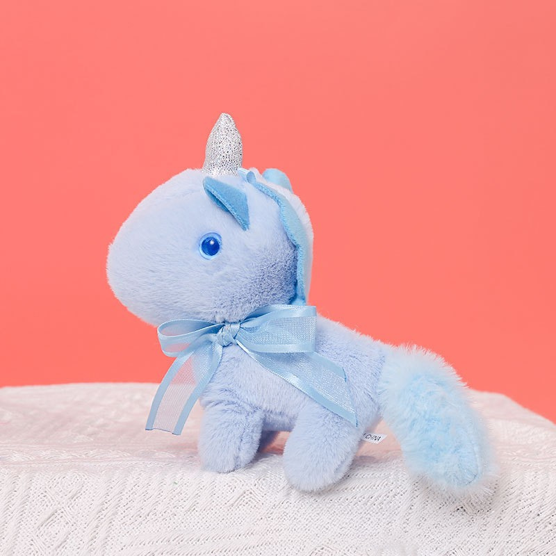 Peluche licorne mini, douce avec nœud et cornet pailleté