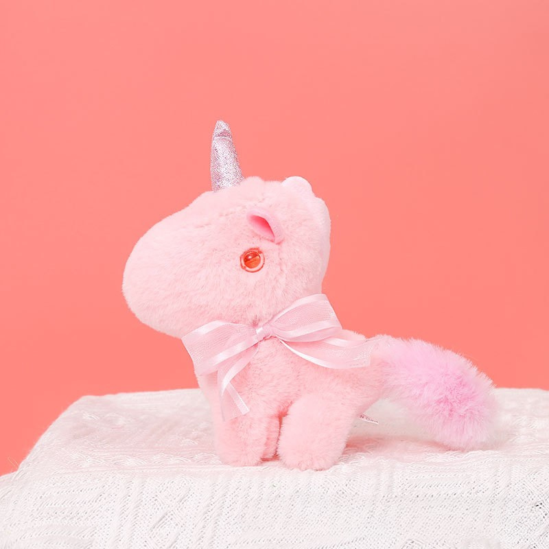 Peluche licorne mini, douce avec nœud et cornet pailleté