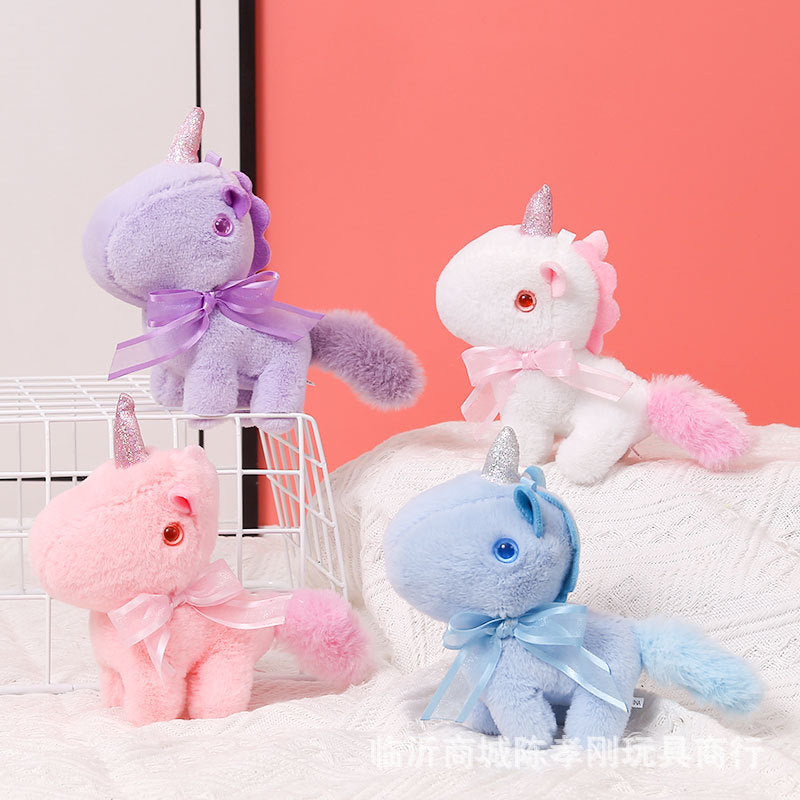 Peluche licorne mini, douce avec nœud et cornet pailleté