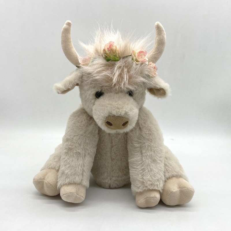 Peluche vache highland blanche - Couronne de fleurs