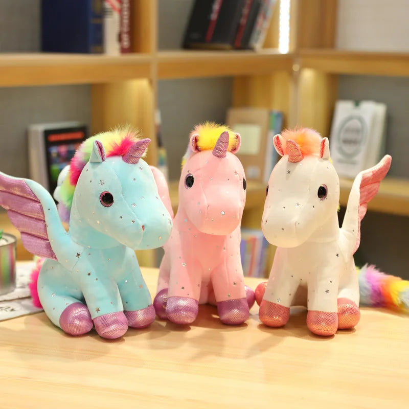 Peluche Licorne Bleue à Crinière Arc-en-Ciel Magique