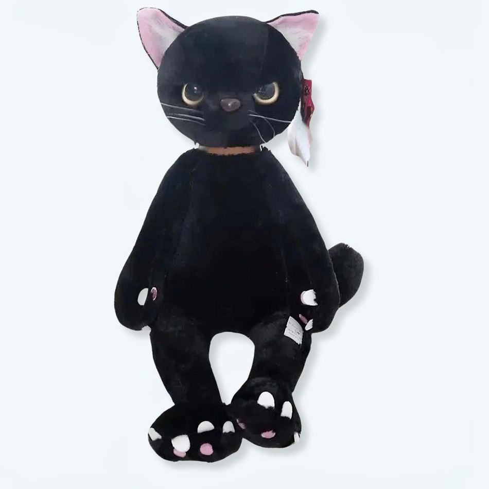Peluche chat noir mécontent et câlin