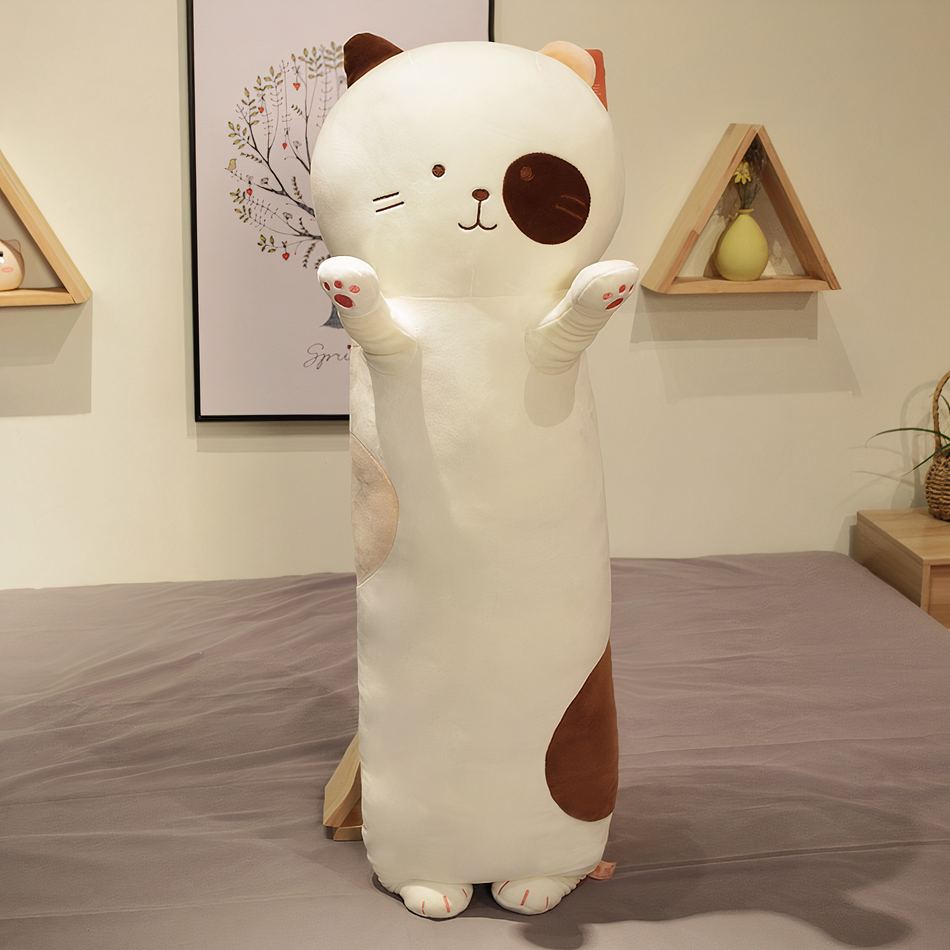 Peluche chat oreiller doux et mignon pour enfant câlin à la maison.