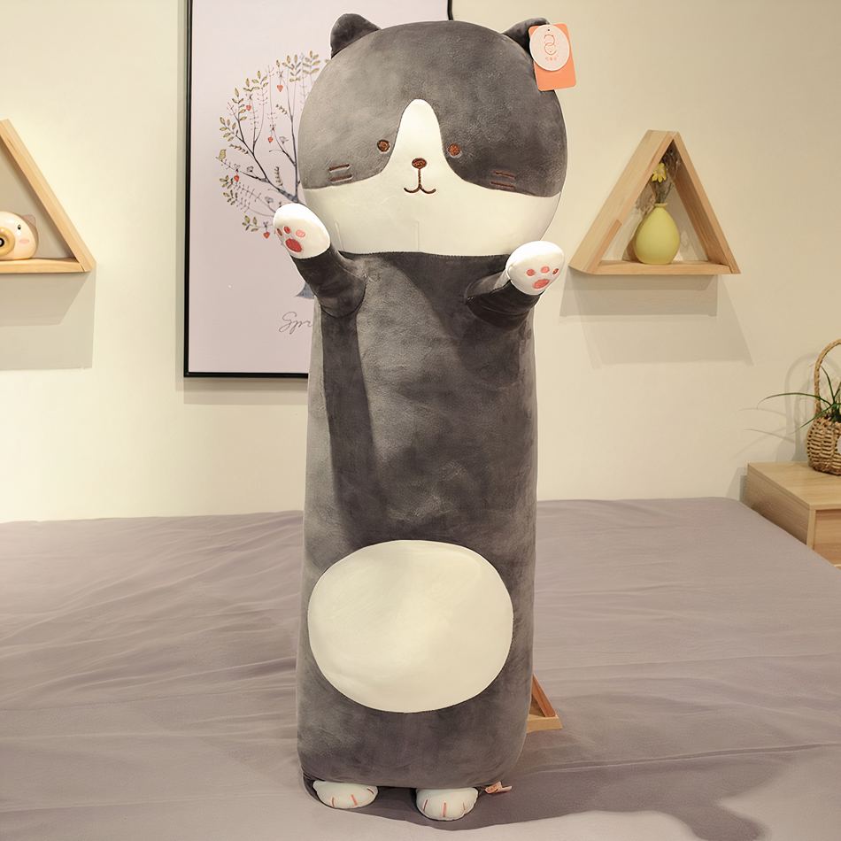Peluche chat oreiller doux et mignon pour enfant câlin à la maison.