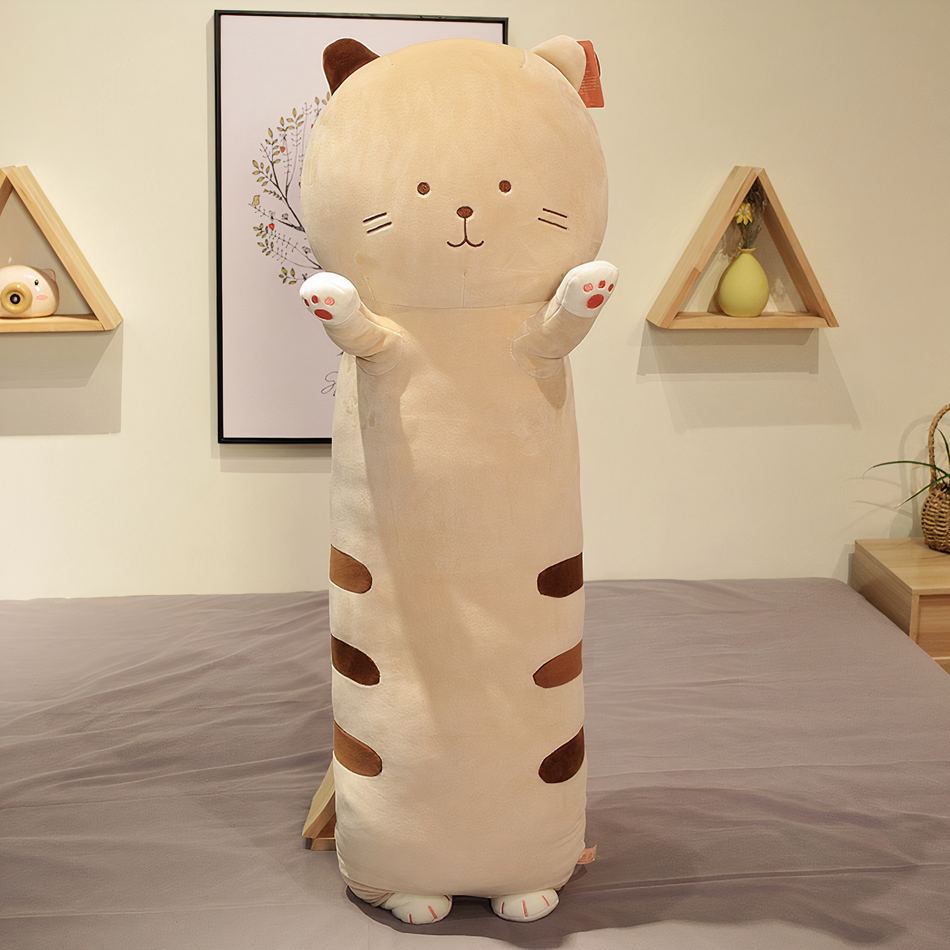 Peluche chat oreiller doux et mignon pour enfant câlin à la maison.