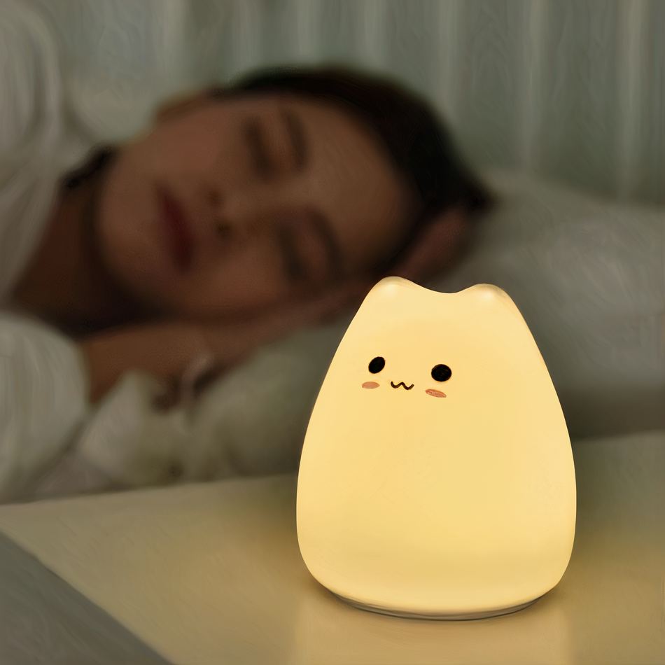 Peluche chat lumineux silicone pour chambre d'enfant douce la nuit