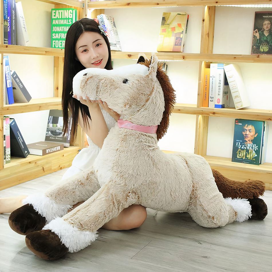 Peluche Cheval Doux Marron et Blanc pour Enfant