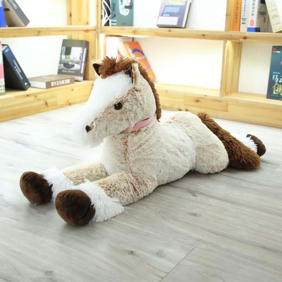 Peluche Cheval Doux Marron et Blanc pour Enfant