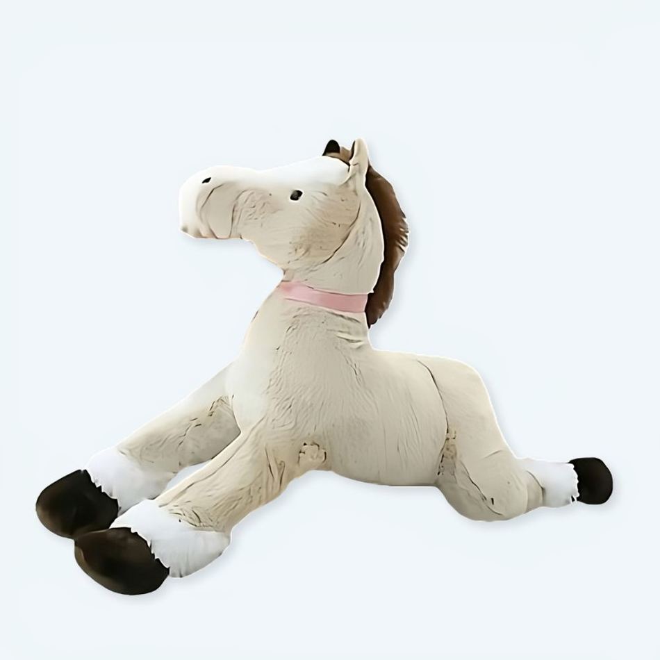 Peluche Cheval Doux Marron et Blanc pour Enfant