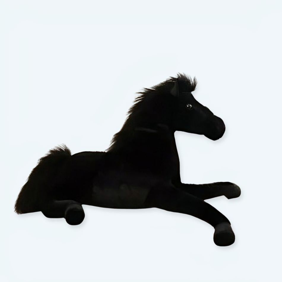 Peluche cheval noir câlin pour enfant, pelage velours élégant