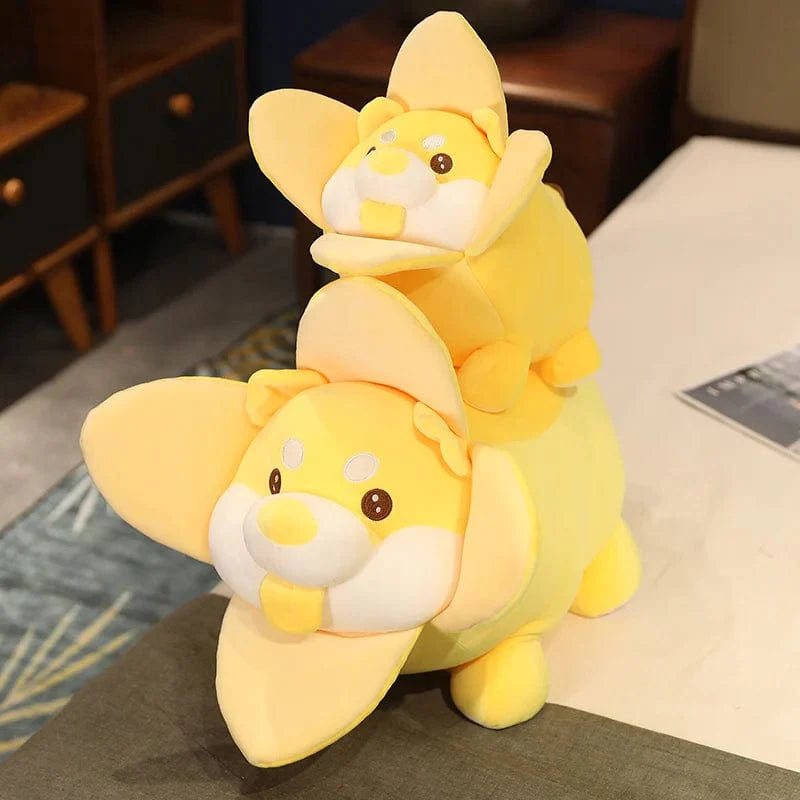 Peluche chien shiba inu en forme de banane