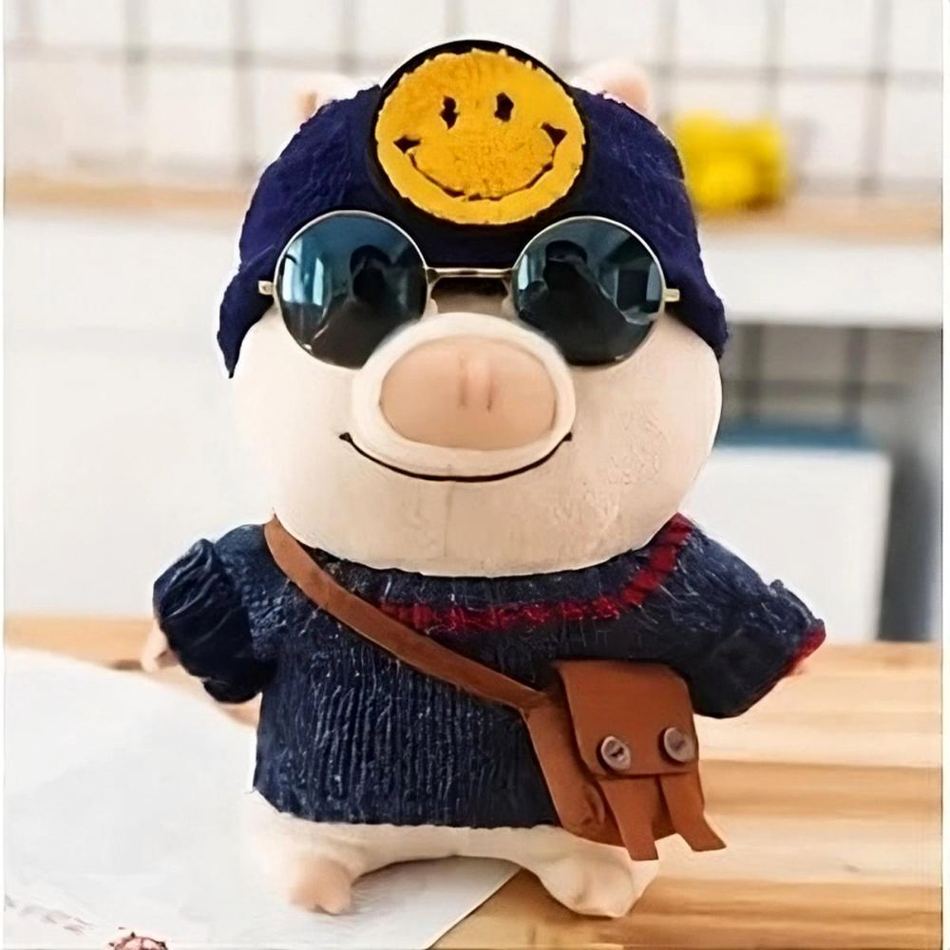 Peluche Cochon Bonnet Smiley Doux - Hiver Enfant