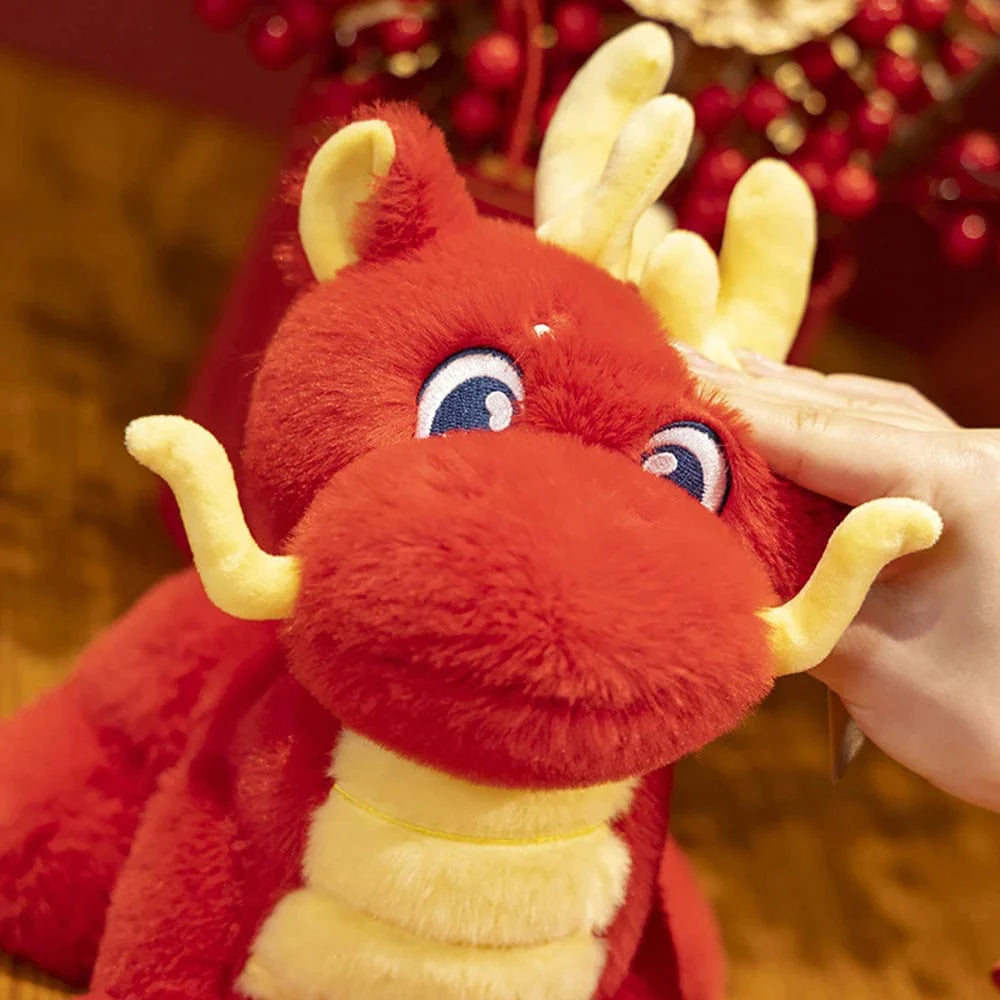 Peluche Dragon Chinois Rouge à Cornes