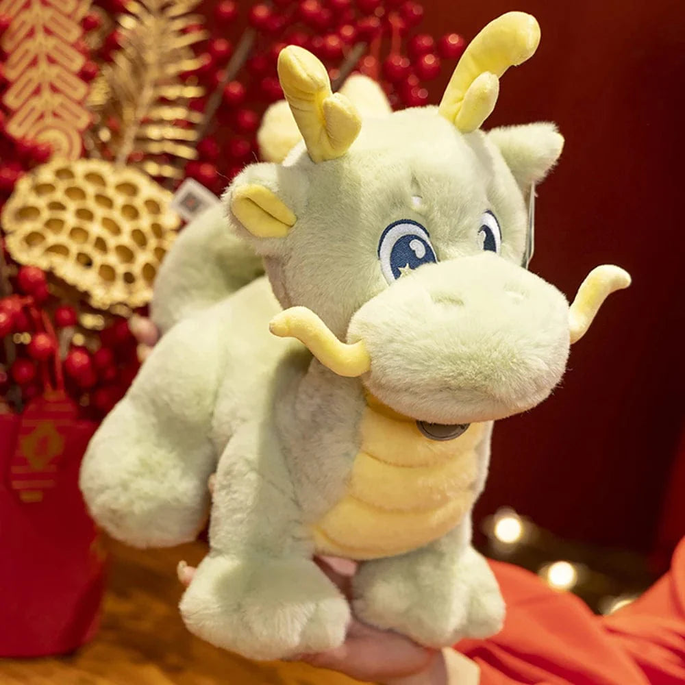 Peluche Dragon Chinois à Cornes Vertes