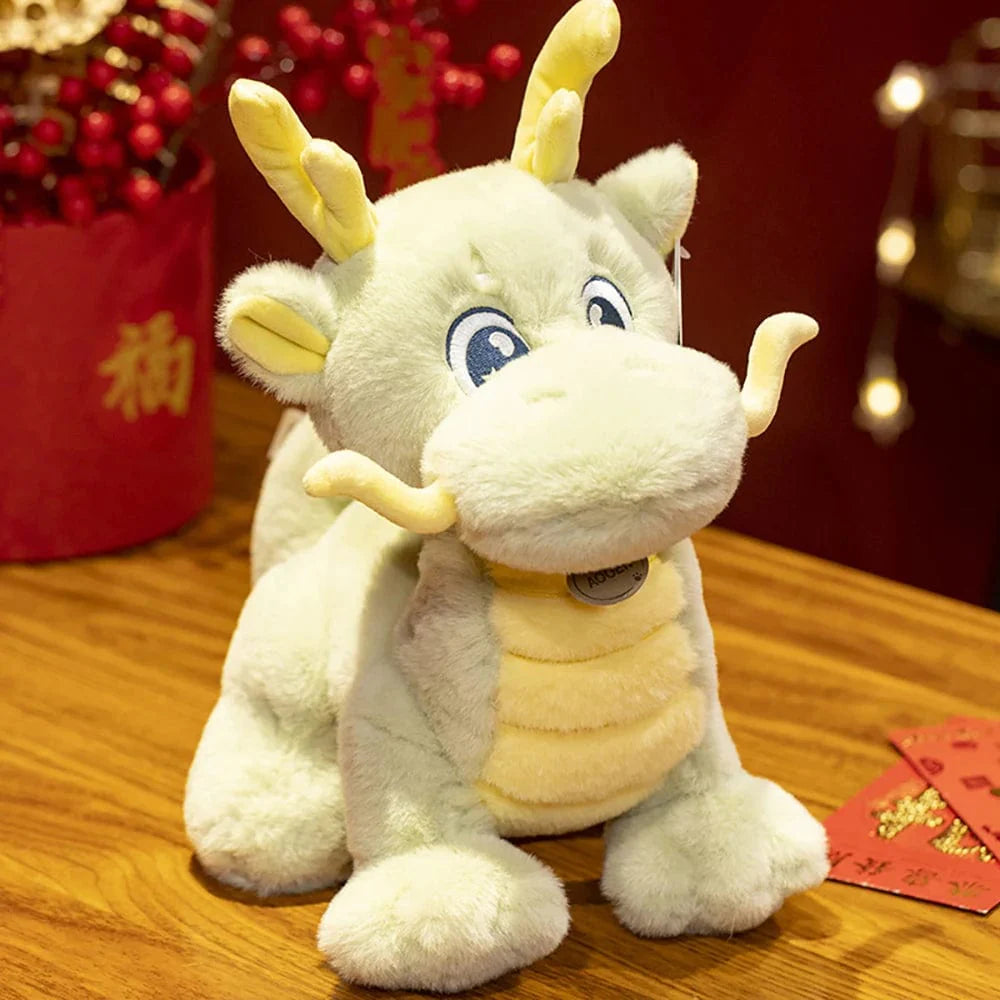 Peluche Dragon Chinois à Cornes Vertes