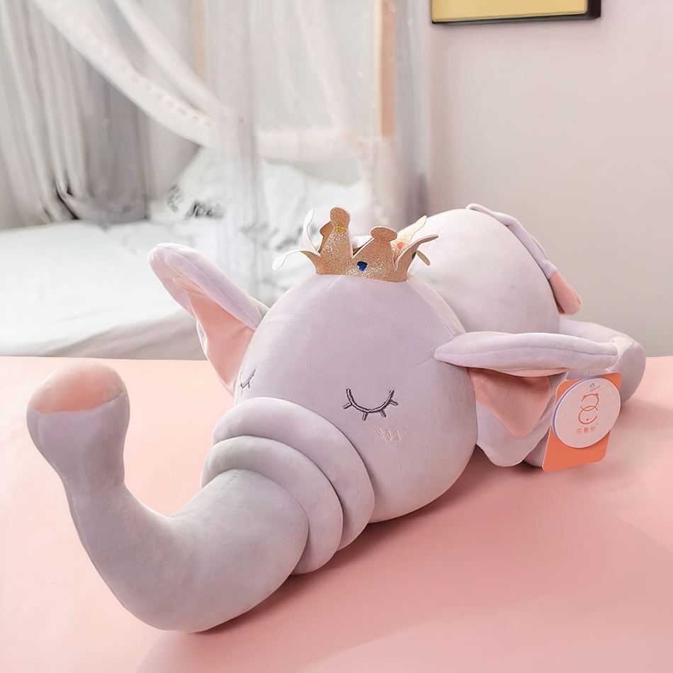 Peluche Éléphant Roi Couronné - Idéal pour les rêves des enfants