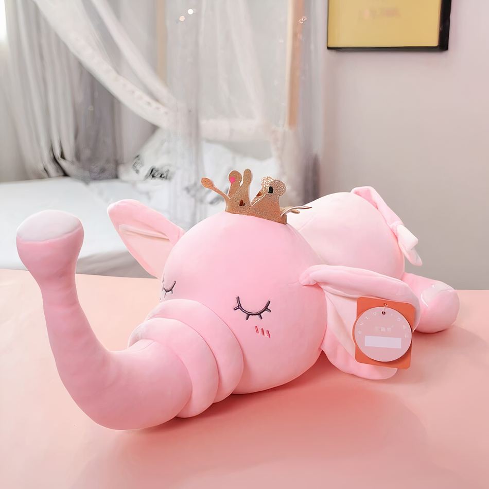 Peluche Éléphant Roi Couronné - Idéal pour les rêves des enfants