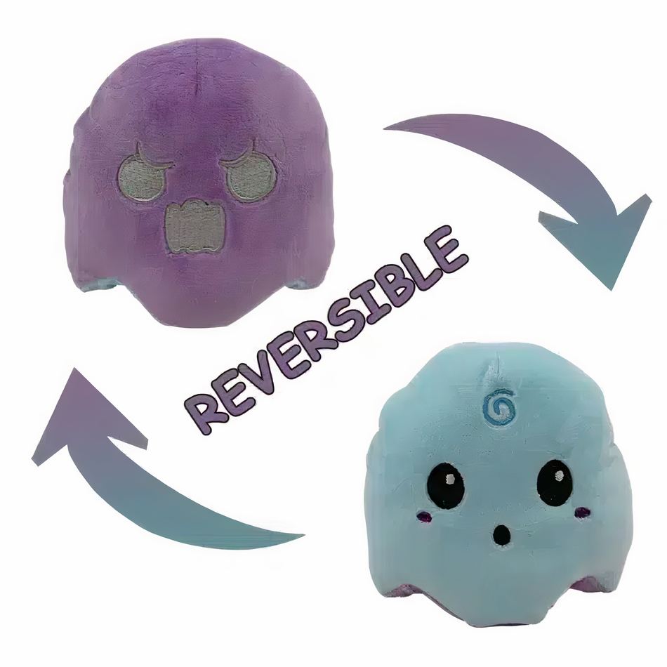 Peluche Fantôme Réversible Violet/Bleu Lumineux et Doux.