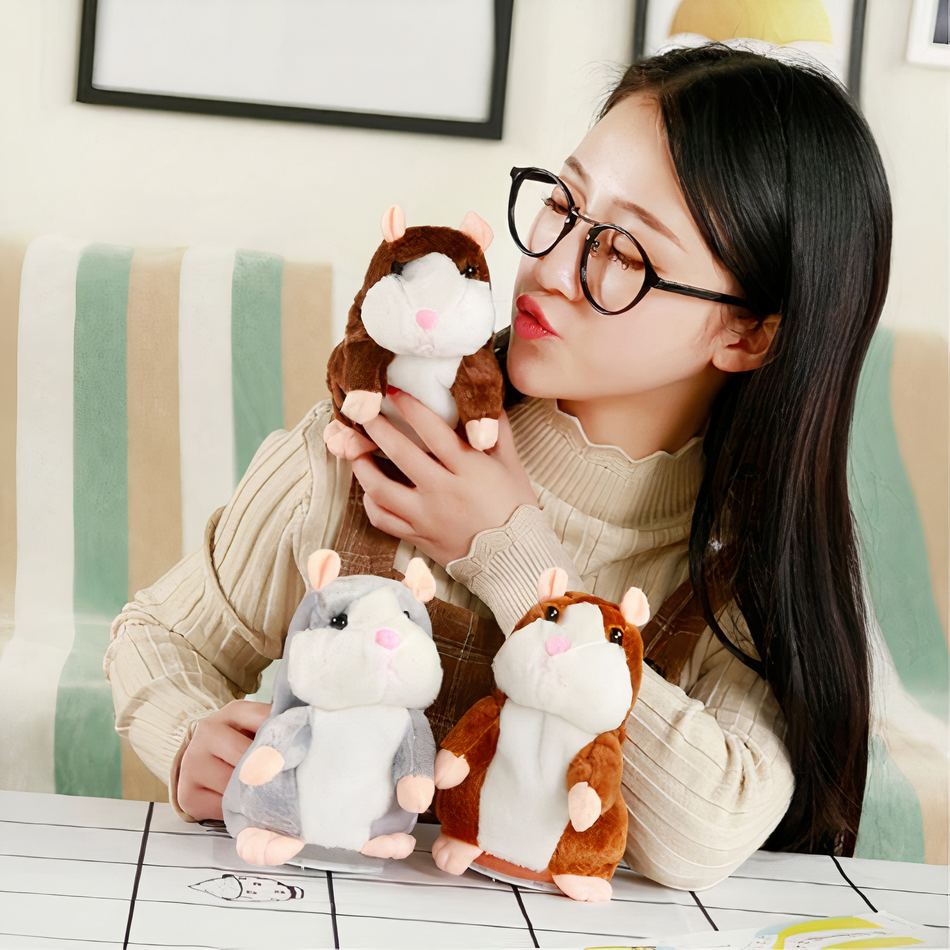 Peluche Hamster Chocolat Adorable et Interactif pour Enfant Doux