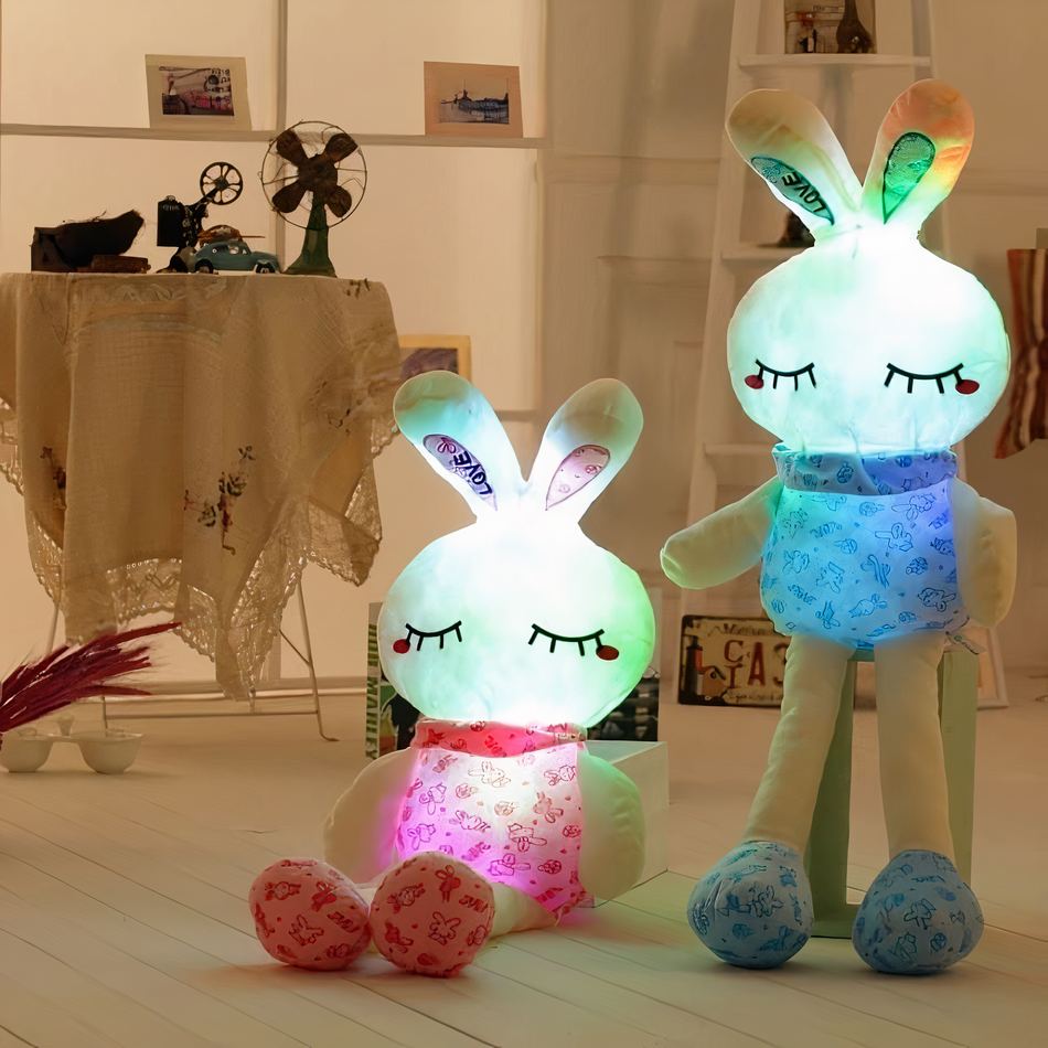 Peluche Lapin Bleu Lumineux Doux pour la Nuit de la Chambre d'Enfant