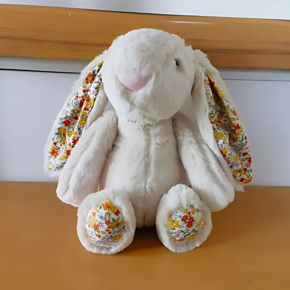 Peluche lapin printemps aux oreilles fleuries - Douceur pour enfant