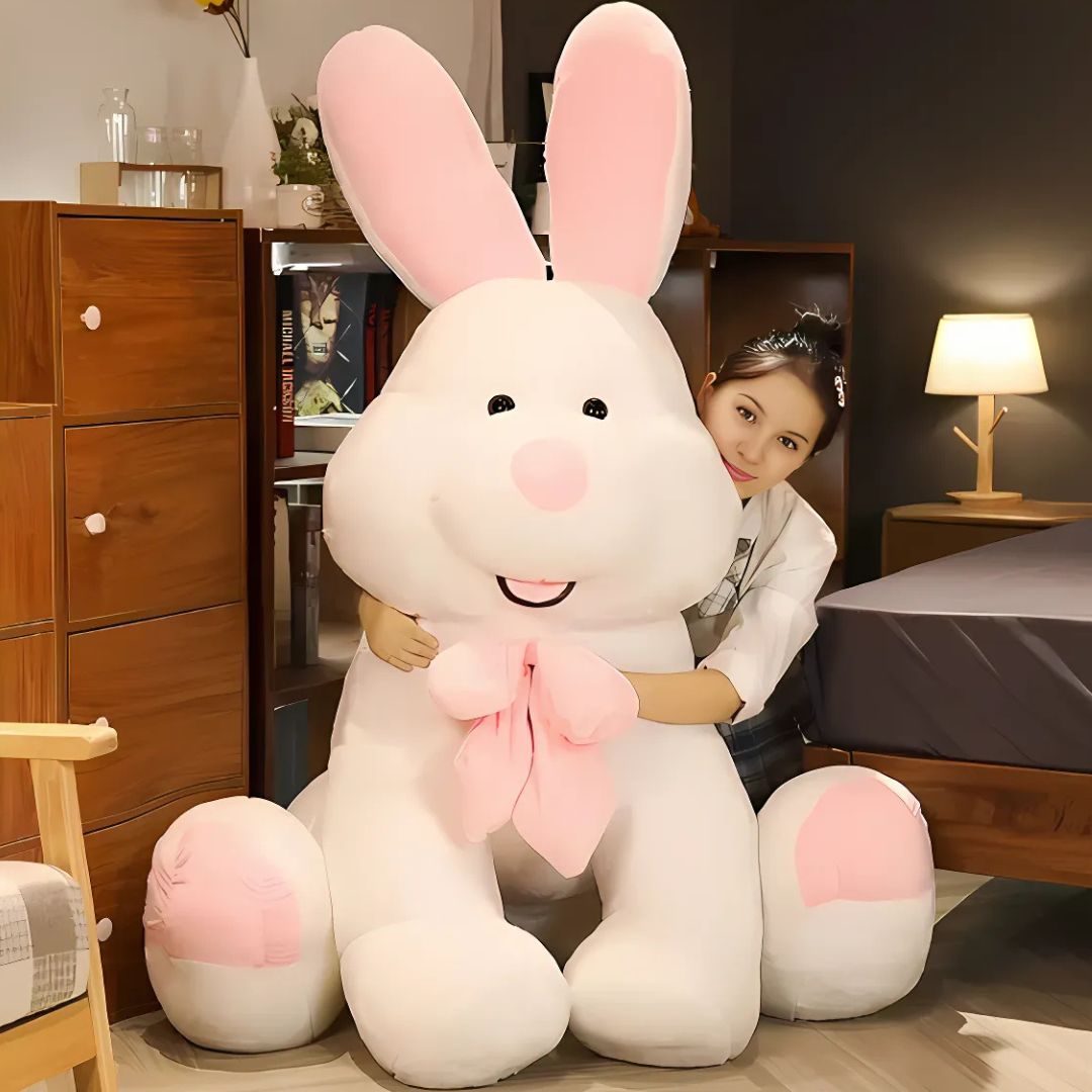 Peluche Lapin Géant Blanc Doux Câlin pour Chambre d'Enfant