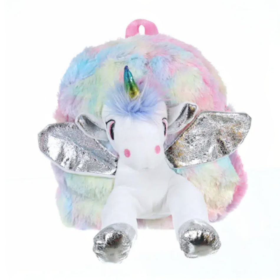 Peluche Licorne Argentée Sac à Dos Magique pour Enfant