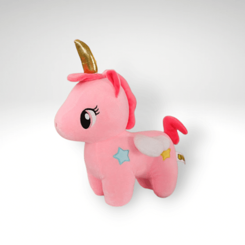 Peluche licorne avec corne dorée