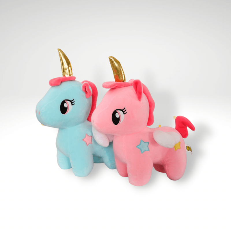 Peluche licorne avec corne dorée