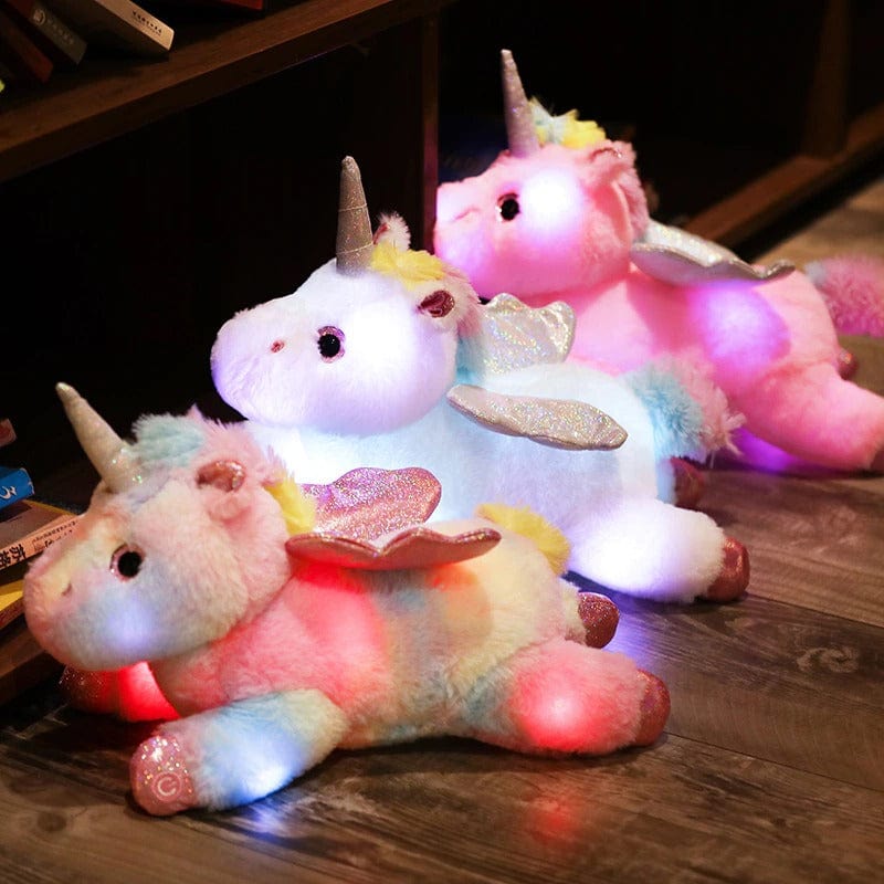 Peluche licorne multicolore lumineuse