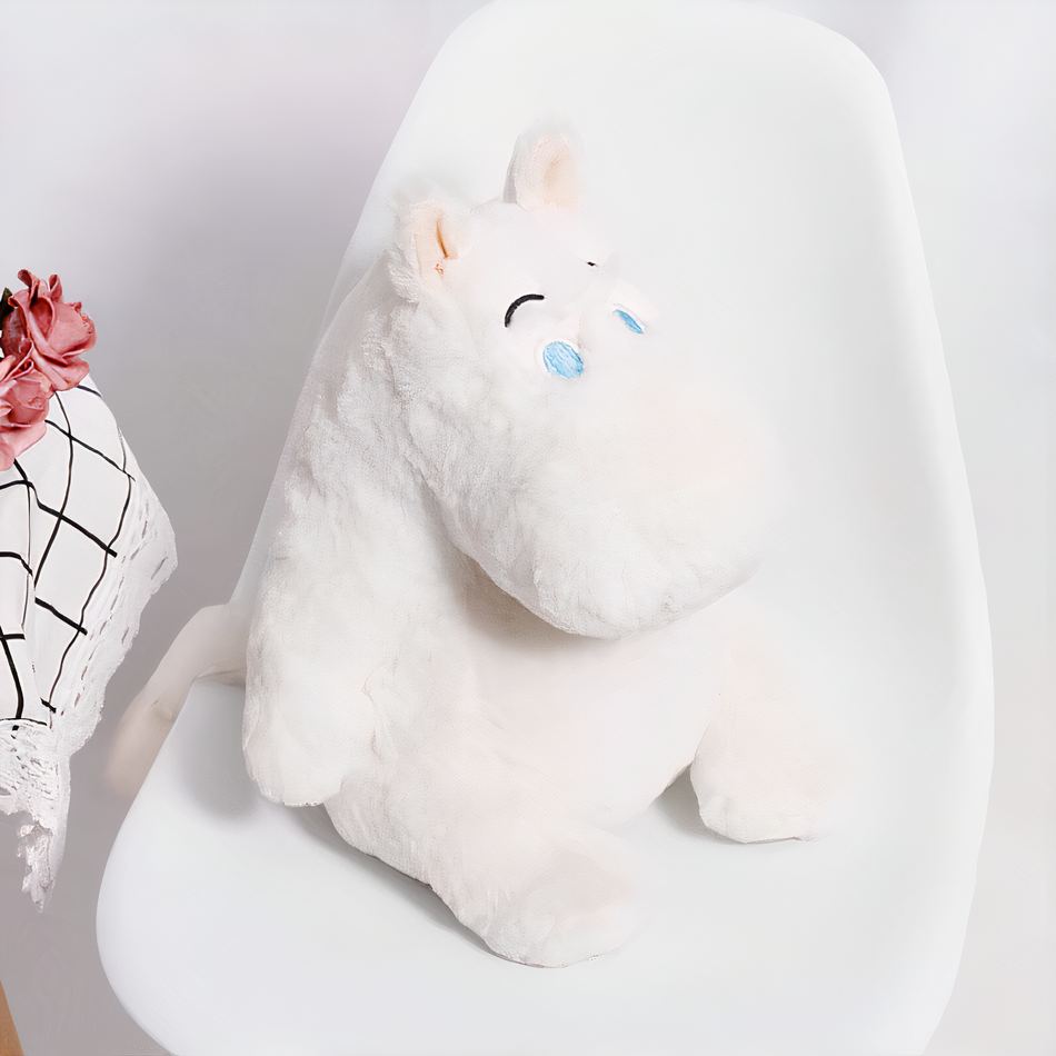 Peluche oreiller hippopotame blanc doux confort maison - ByCosy