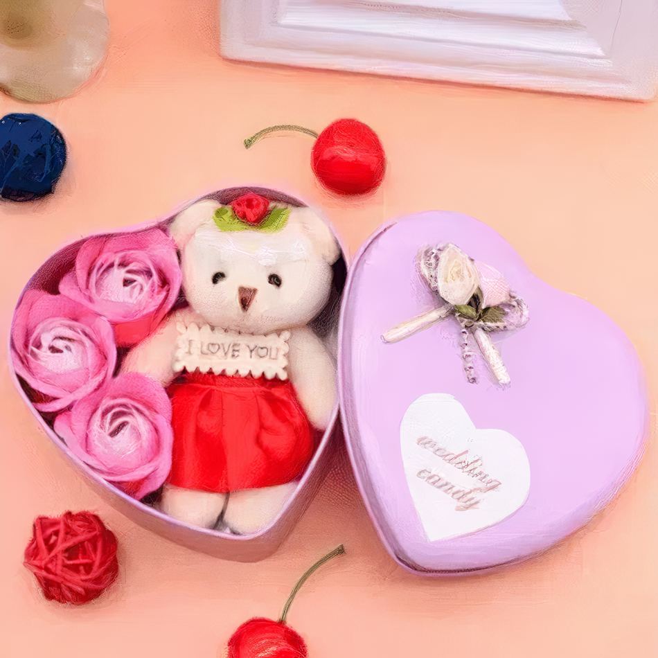 Coffret cadeau romantique Peluche Ours Rose Doux
