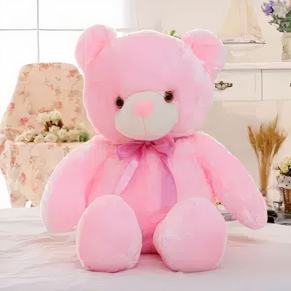 Peluche ours rose lumineux LED douce nuit apaisante -