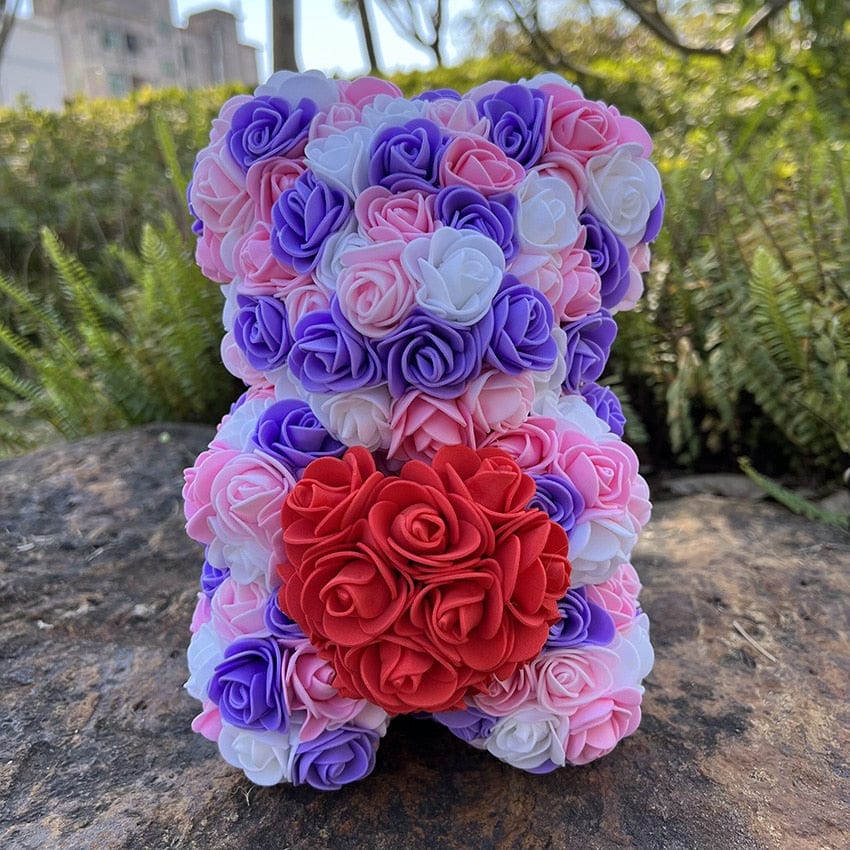 Peluche ourson en rose bicolore pour la Saint-Valentin