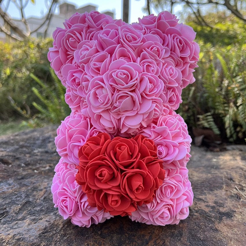Peluche ourson en rose bicolore pour la Saint-Valentin