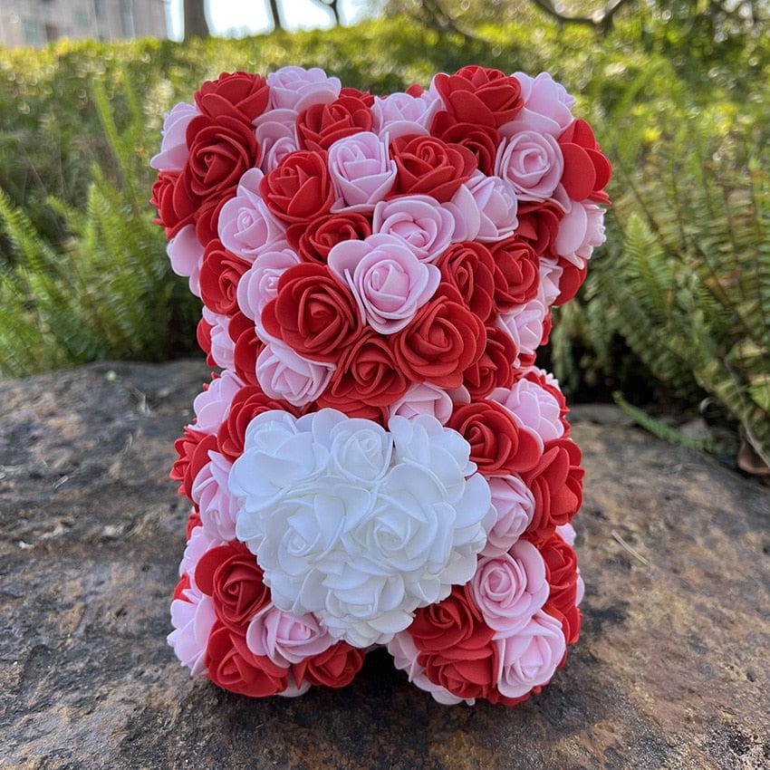 Peluche ourson en rose bicolore pour la Saint-Valentin