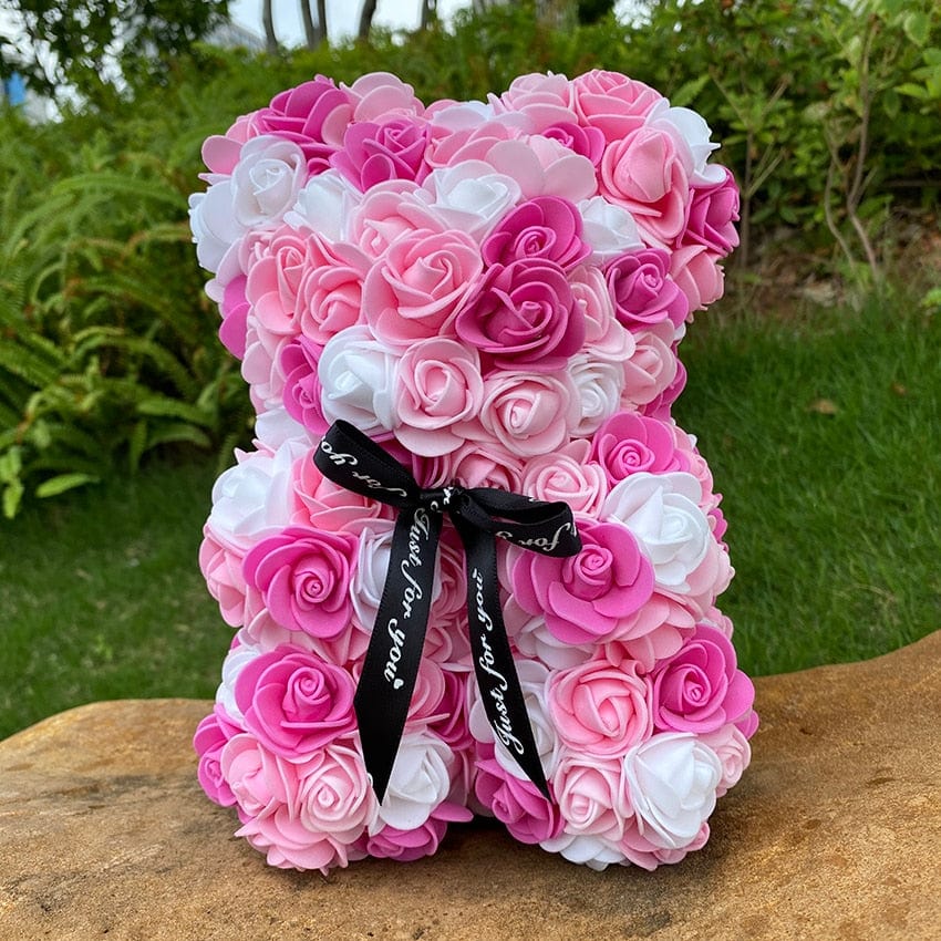 Peluche ourson en rose bicolore pour la Saint-Valentin