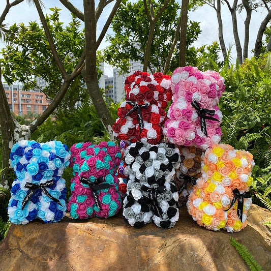 Peluche ourson en rose bicolore pour la Saint-Valentin