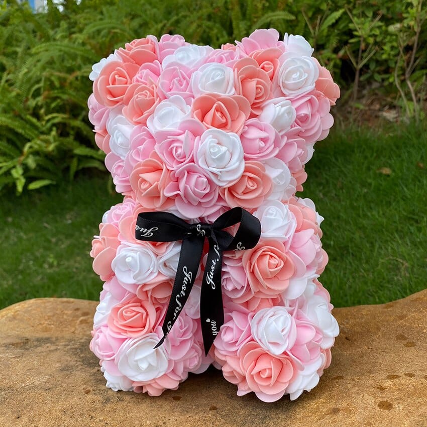 Peluche ourson en rose bicolore pour la Saint-Valentin