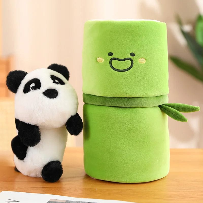 Peluche panda blanc avec son bambou exclusive